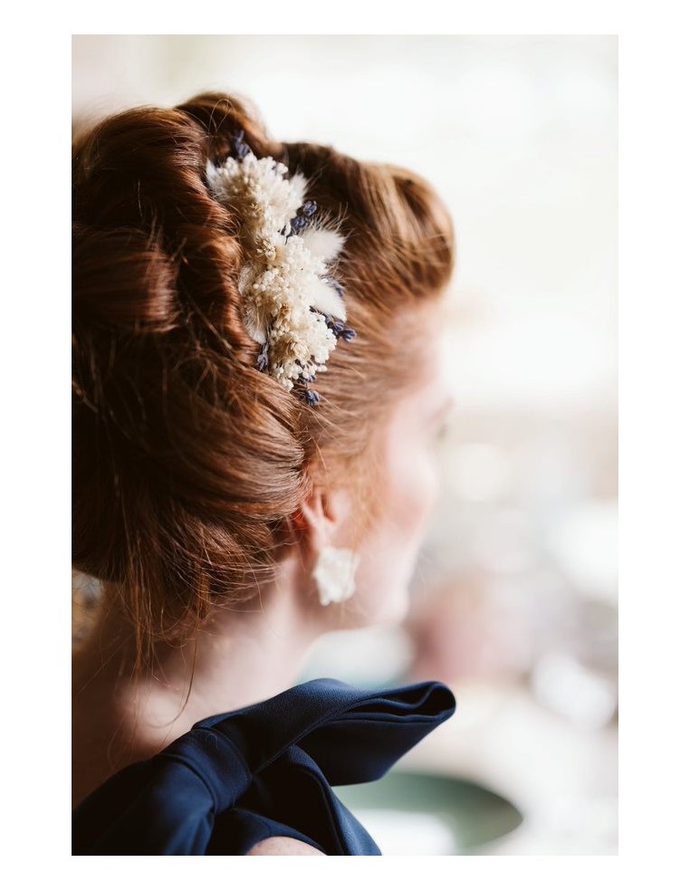 Peigne fleurs séchées blanc et lavande - L'Atelier de Clotilde - Comptoir Doré