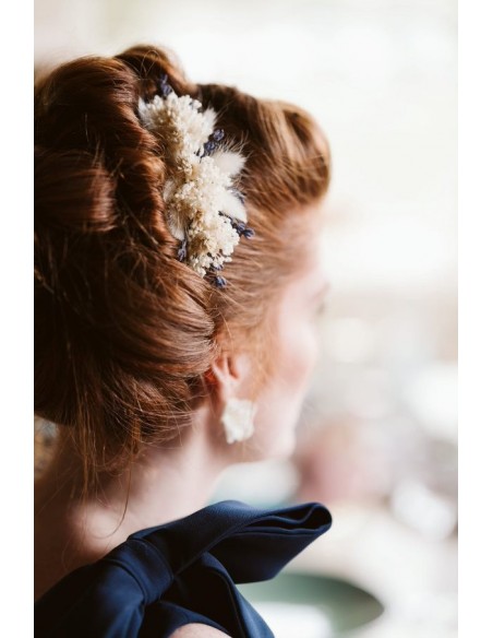Peigne fleurs séchées blanc et lavande - L'Atelier de Clotilde - Comptoir Doré
