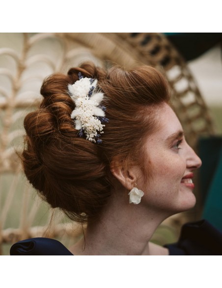 Peigne fleurs séchées blanc et lavande - L'Atelier de Clotilde - Comptoir Doré