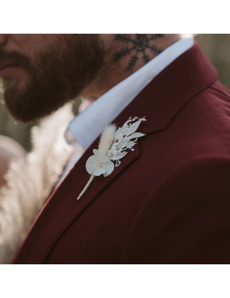 Boutonnière marié fleurs stabilisées - L'Atelier de Clotilde - Comptoir Doré