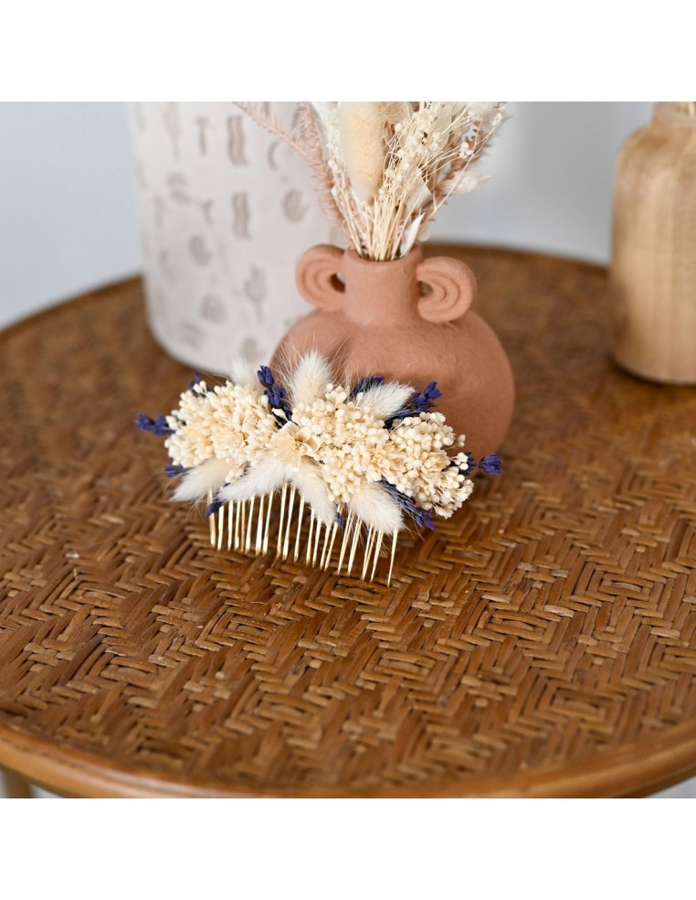 Peigne fleurs séchées blanc et lavande - L'Atelier de Clotilde - Comptoir Doré