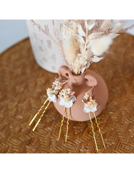 Pic à cheveux mariée fleurs séchées - L'Atelier de Clotilde - Comptoir Doré