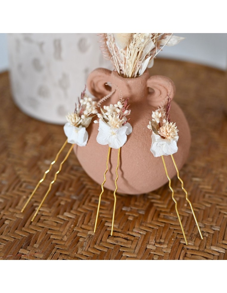 Pic à cheveux mariée fleurs séchées - L'Atelier de Clotilde - Comptoir Doré