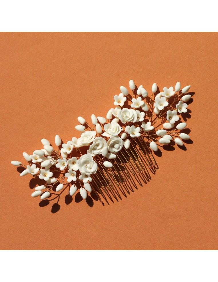 Peigne mariage porcelaine froide - Coraly T - Les perles de la Bastide
