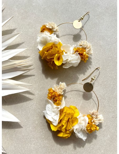 Boucles d'oreilles Mirela - fleurs stabilisées jaunes et blanches - BFlower - Comptoir Doré