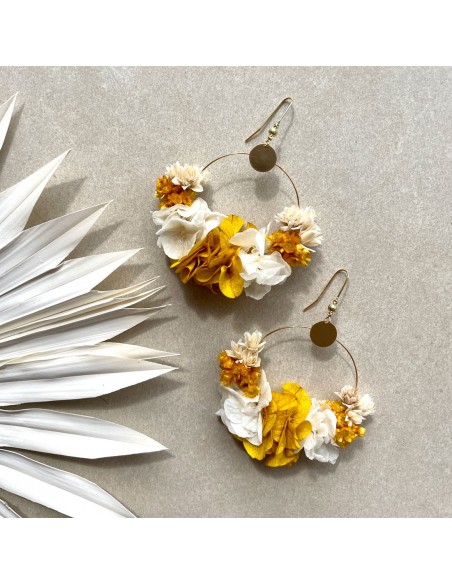 Boucles d'oreilles Mirela - fleurs stabilisées jaunes et blanches - BFlower - Comptoir Doré
