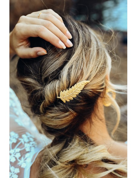 Barrette feuille dorée Tara - Comptoir Doré