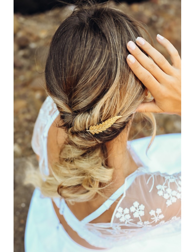 Barrette feuille dorée Tara - Comptoir Doré