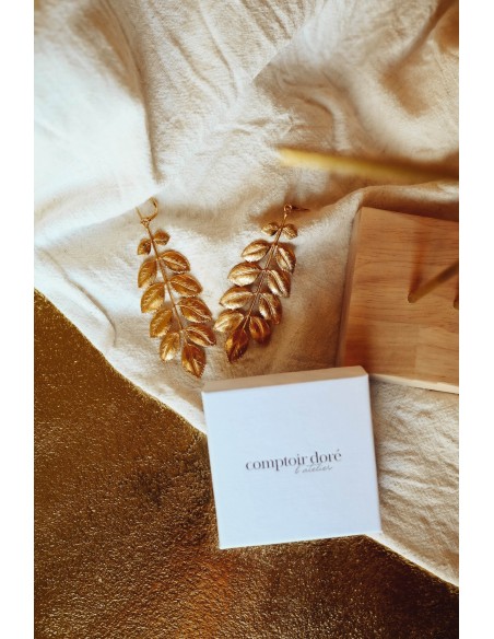 Boucles d'oreilles feuilles dorées - Comptoir Doré