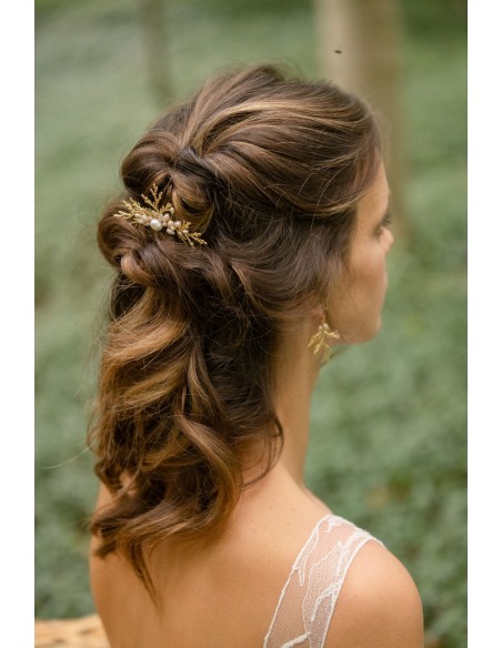 Peigne à cheveux feuille et perles Zeus - Comptoir Doré - L'Atelier de Clotilde