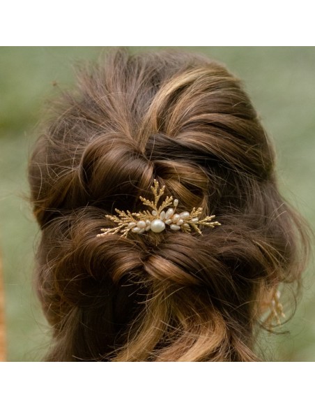Peigne à cheveux feuille et perles Zeus - Comptoir Doré - L'Atelier de Clotilde