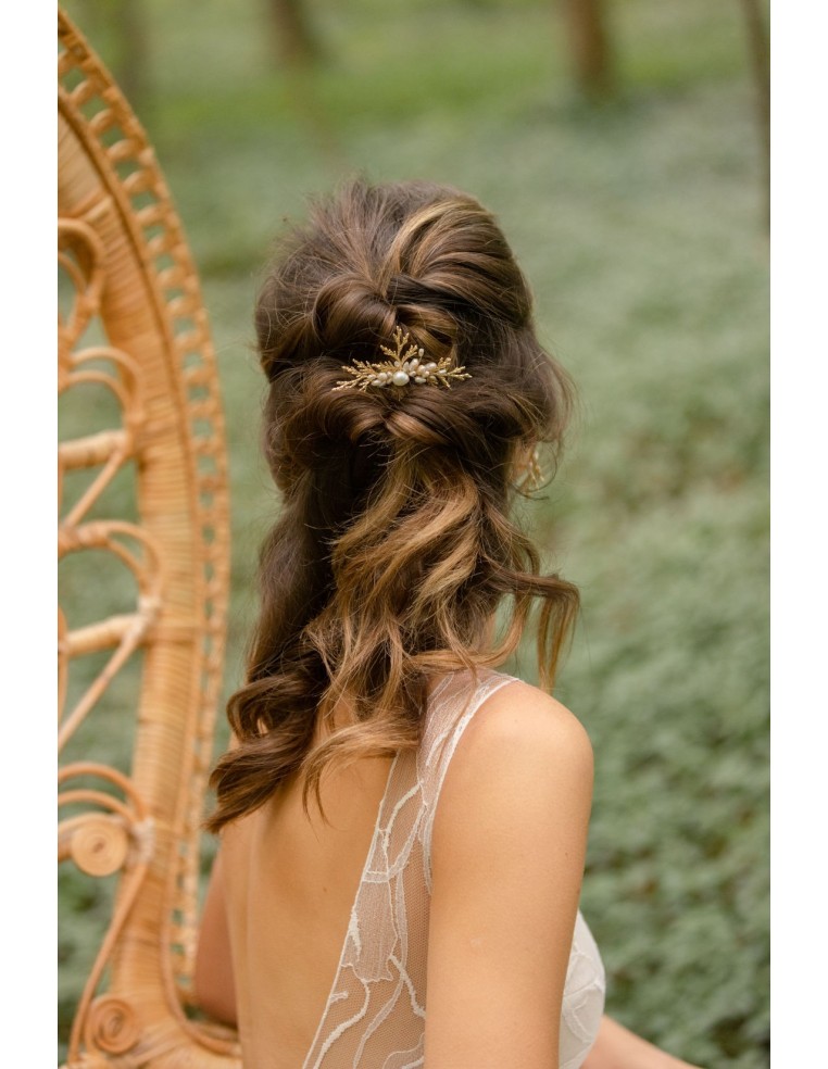 Peigne à cheveux feuille et perles Zeus - Comptoir Doré - L'Atelier de Clotilde
