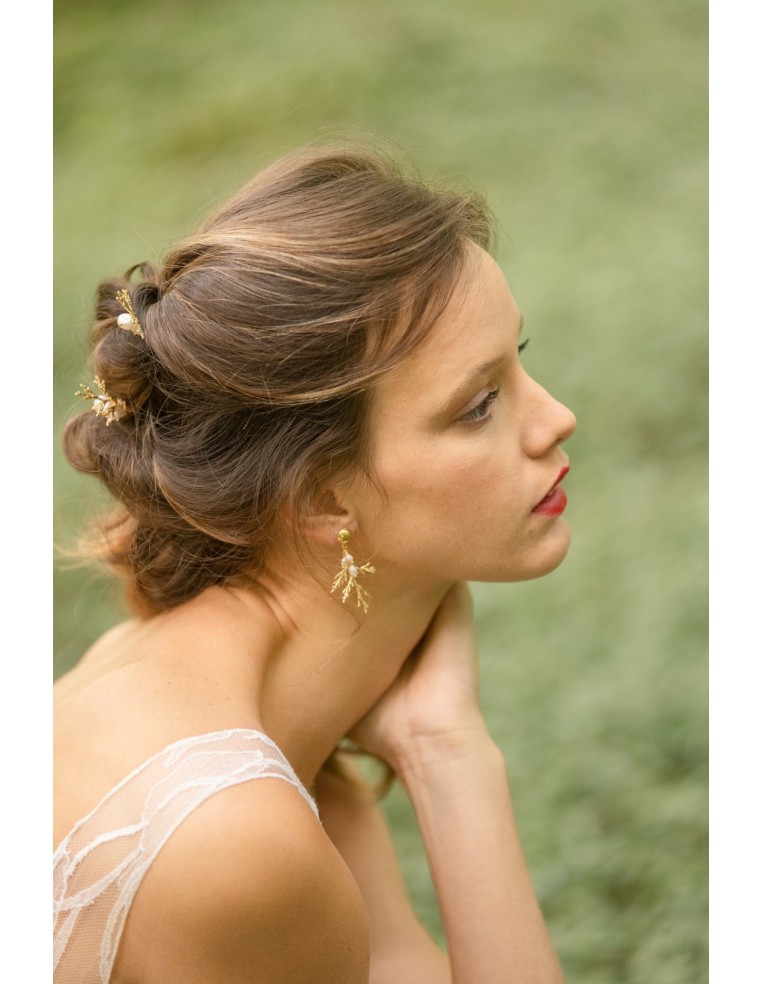 Pics épingles à cheveux feuille et perle Zeus - Comptoir Doré - L'Atelier de Clotilde