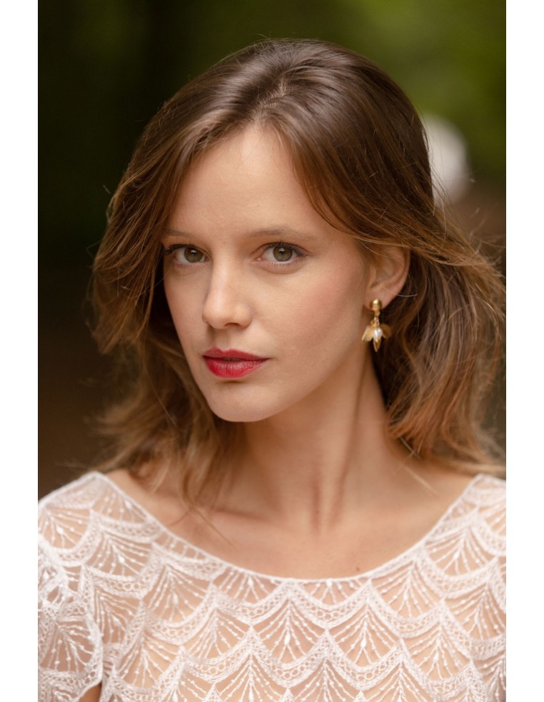 Boucles d'oreilles feuilles et perles Selva - Comptoir Doré - L'Atelier de Clotilde