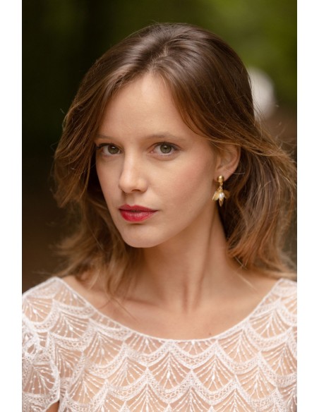 Boucles d'oreilles feuilles et perles Selva - Comptoir Doré - L'Atelier de Clotilde