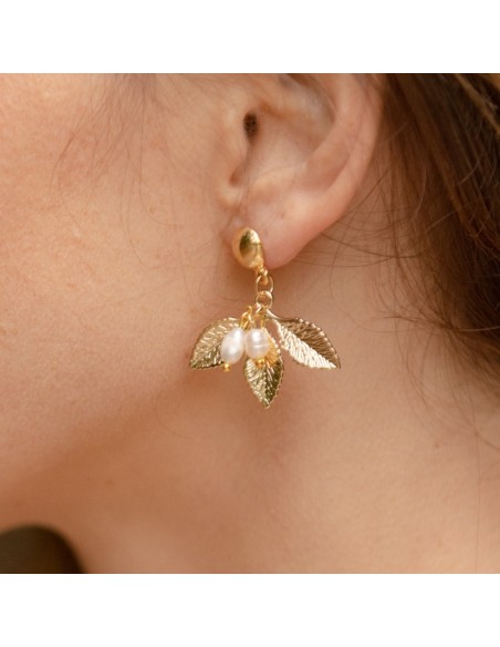 Boucles d'oreilles feuilles et perles Selva - Comptoir Doré - L'Atelier de Clotilde