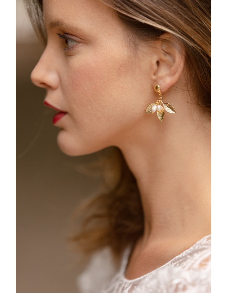 Boucles d'oreilles feuilles et perles Selva - Comptoir Doré - L'Atelier de Clotilde