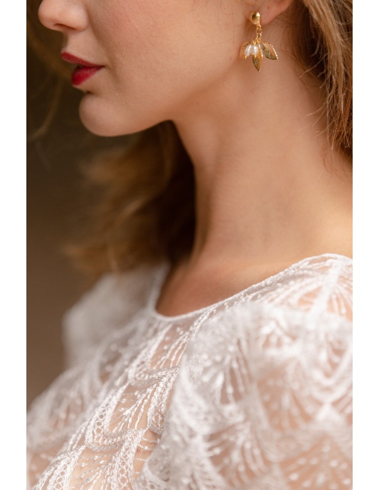 Boucles d'oreilles feuilles et perles Selva - Comptoir Doré - L'Atelier de Clotilde