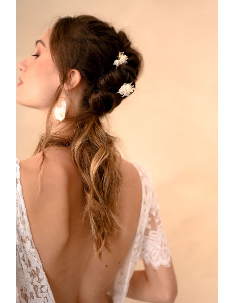 Pic à cheveux fleurs séchées blanches - L'Atelier de Clotilde - Comptoir Doré
