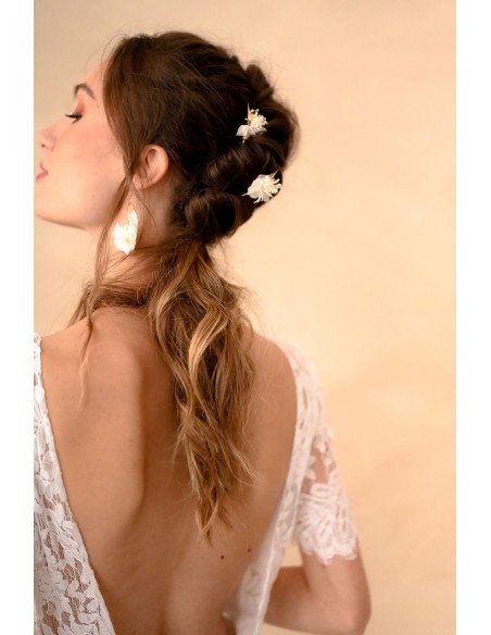 Pic à cheveux fleurs séchées blanches - L'Atelier de Clotilde - Comptoir Doré