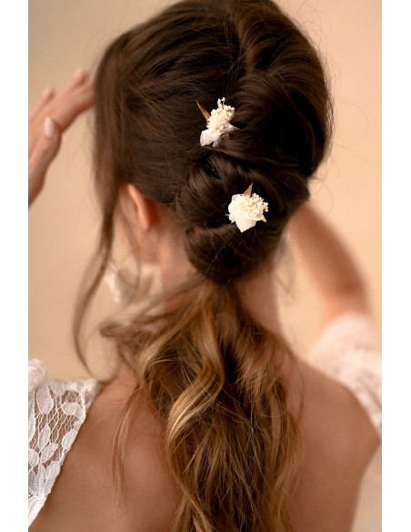 Pic à cheveux fleurs séchées blanches - L'Atelier de Clotilde - Comptoir Doré