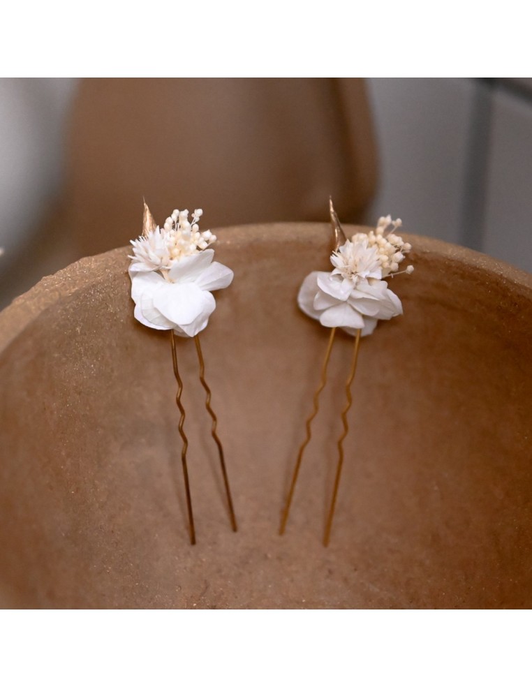 Pic à cheveux fleurs séchées blanches - L'Atelier de Clotilde - Comptoir Doré