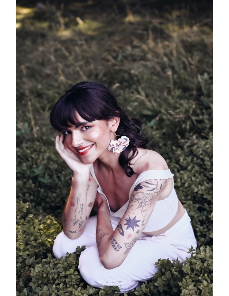 Créoles fleurs séchées roses - L'Atelier de Clotilde - Comptoir Doré