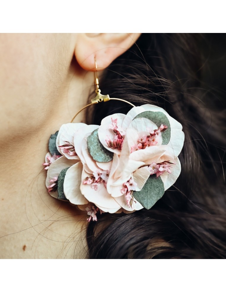 Créoles fleurs séchées roses - L'Atelier de Clotilde - Comptoir Doré