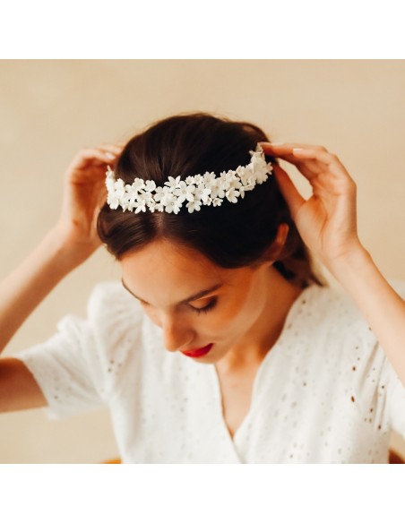 Couronne serre-tête mariée porcelaine froide - Les Perles de la Bastide - Comptoir Doré