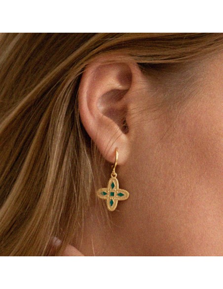 Boucles D'oreilles Croix Vert Émeraude - Bacci - Comptoir Doré