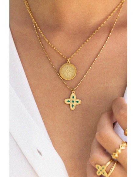 Médaille croix vert émeraude - Bacci - Comptoir Doré