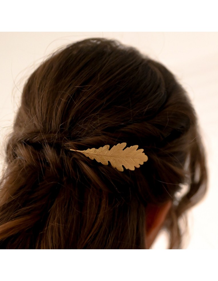 Barrette feuille chêne dorée Silvia - Comptoir Doré