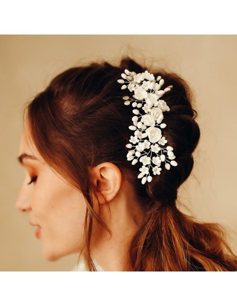 Peigne mariage porcelaine froide - Coraly T - Les perles de la Bastide - Comptoir Doré