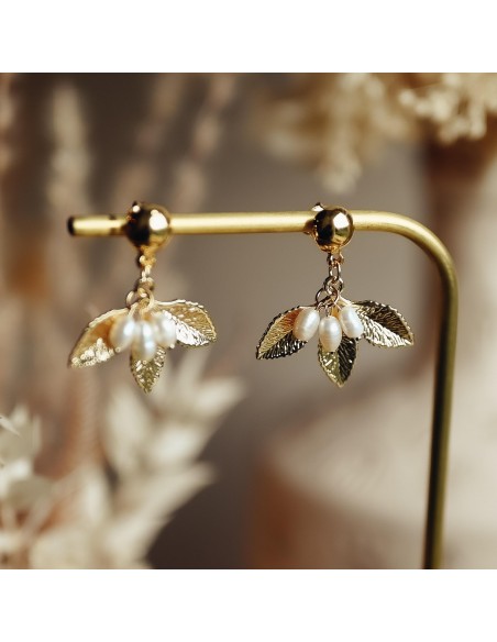 Boucles d'oreilles feuilles et perles Selva - Comptoir Doré - L'Atelier de Clotilde