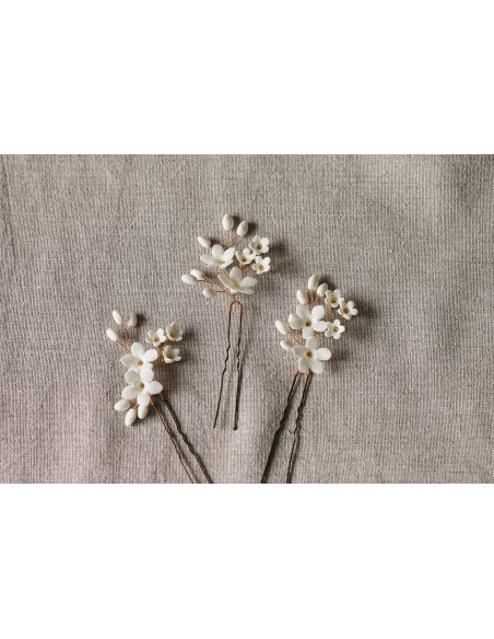 Trio pics à cheveux Floraison - Les Perles de la Bastide - Coraly T Bijoux - Comptoir Doré