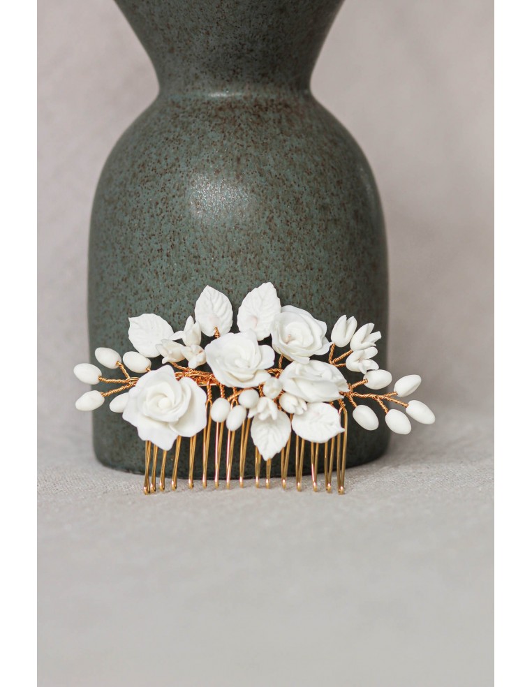 Peigne mariée porcelaine froide - Les Perles de la Bastide - Comptoir Doré
