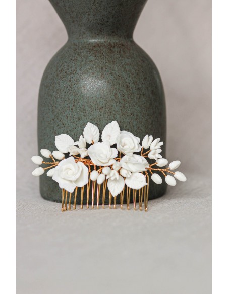Peigne mariée porcelaine froide - Les Perles de la Bastide - Comptoir Doré