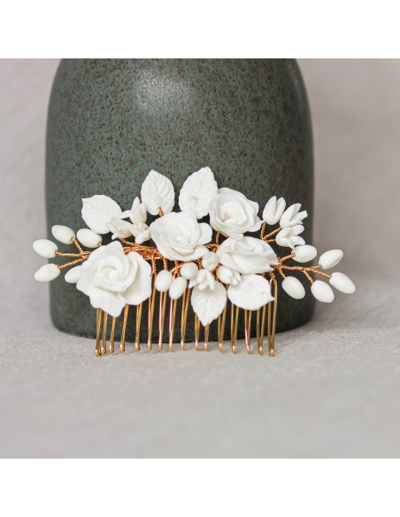 Peigne mariée porcelaine froide - Les Perles de la Bastide - Comptoir Doré