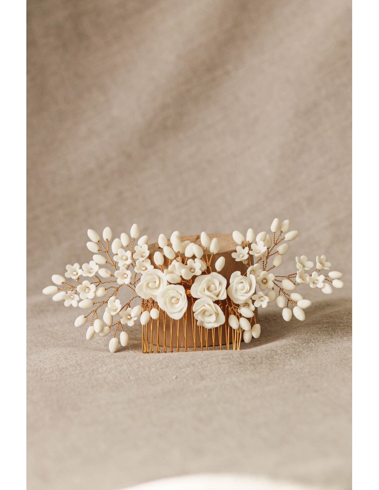Peigne mariage porcelaine froide - Coraly T - Les perles de la Bastide - Comptoir Doré