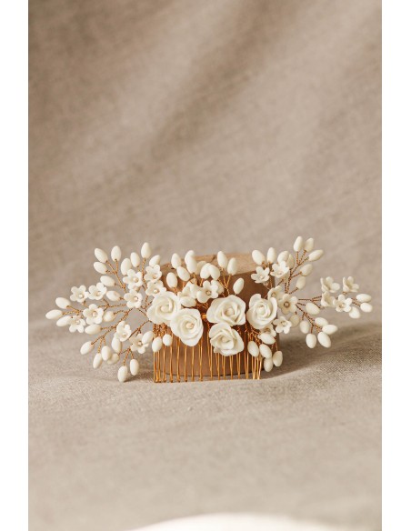 Peigne mariage porcelaine froide - Coraly T - Les perles de la Bastide - Comptoir Doré