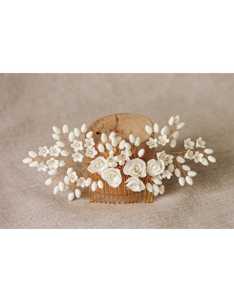 Peigne mariage porcelaine froide - Coraly T - Les perles de la Bastide - Comptoir Doré