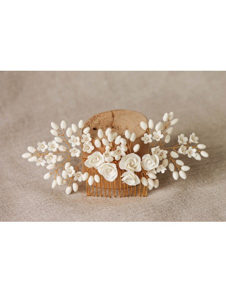 Peigne mariage porcelaine froide - Coraly T - Les perles de la Bastide - Comptoir Doré