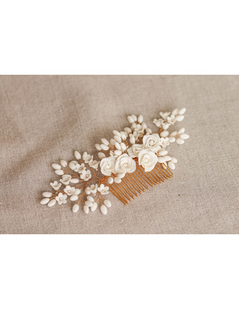 Peigne mariage porcelaine froide - Coraly T - Les perles de la Bastide - Comptoir Doré