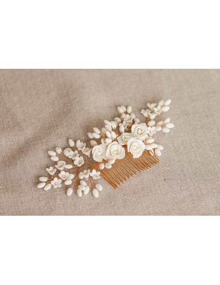 Peigne mariage porcelaine froide - Coraly T - Les perles de la Bastide - Comptoir Doré