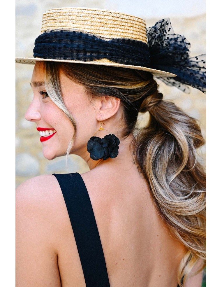 Boucles d'oreilles fleurs stabilisées hortensia noir - L'Atelier de Clotilde - Comptoir Doré