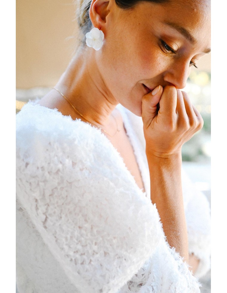Boucles d'oreilles hortensia blanche - L'Atelier de Clotilde - Comptoir Doré