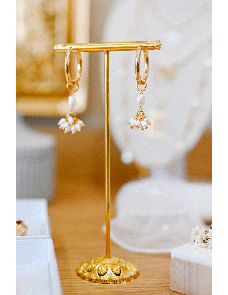 Boucles d'oreilles dorées perles Céline - Comptoir Doré - L'Atelier de Clotilde