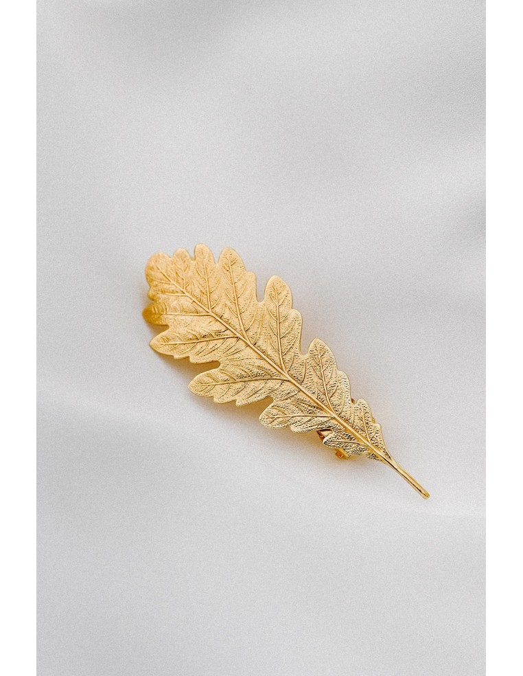 Barrette feuille chêne dorée Silvia - Comptoir Doré