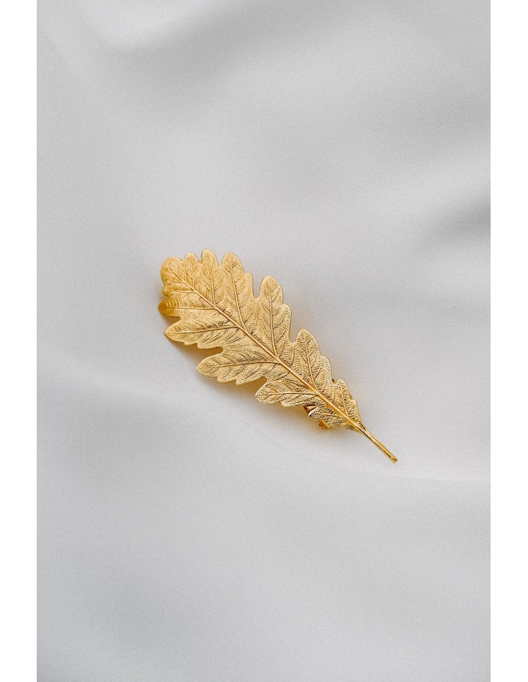 Barrette feuille chêne dorée Silvia - Comptoir Doré