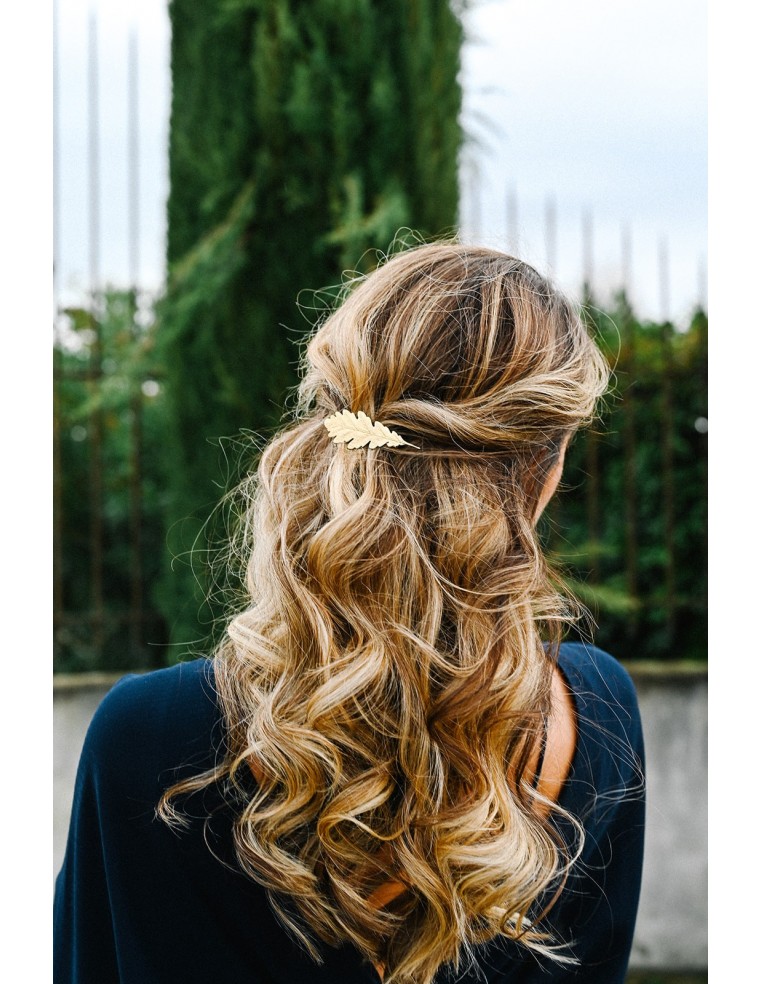 Barrette feuille chêne dorée Silvia - Comptoir Doré